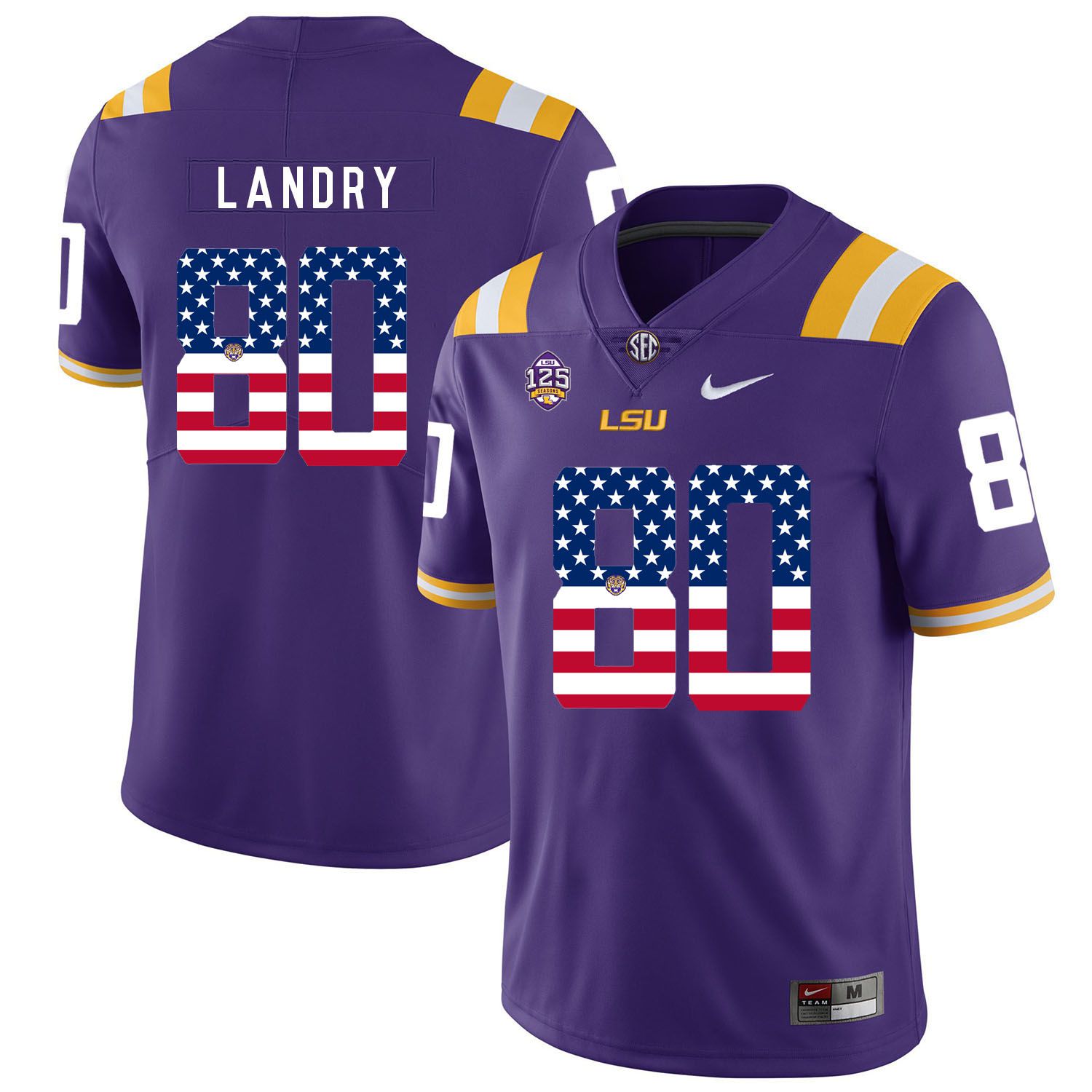 Men LSU Tigers #80 Landry Purple Flag Customized NCAA Jerseys